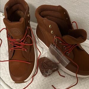 Ralph Lauren Tan Ankle Boots with Red Laces